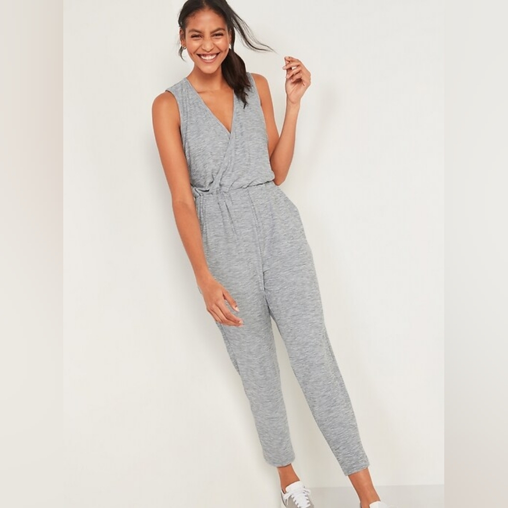 Old Navy Gray Wrap-Style Jumpsuit with Tapered Legs